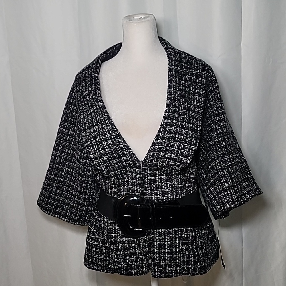 ❤️‍🔥❤️Apt.9 Black & Gray Tweed Retro Y2K Lined Jacket with Belt